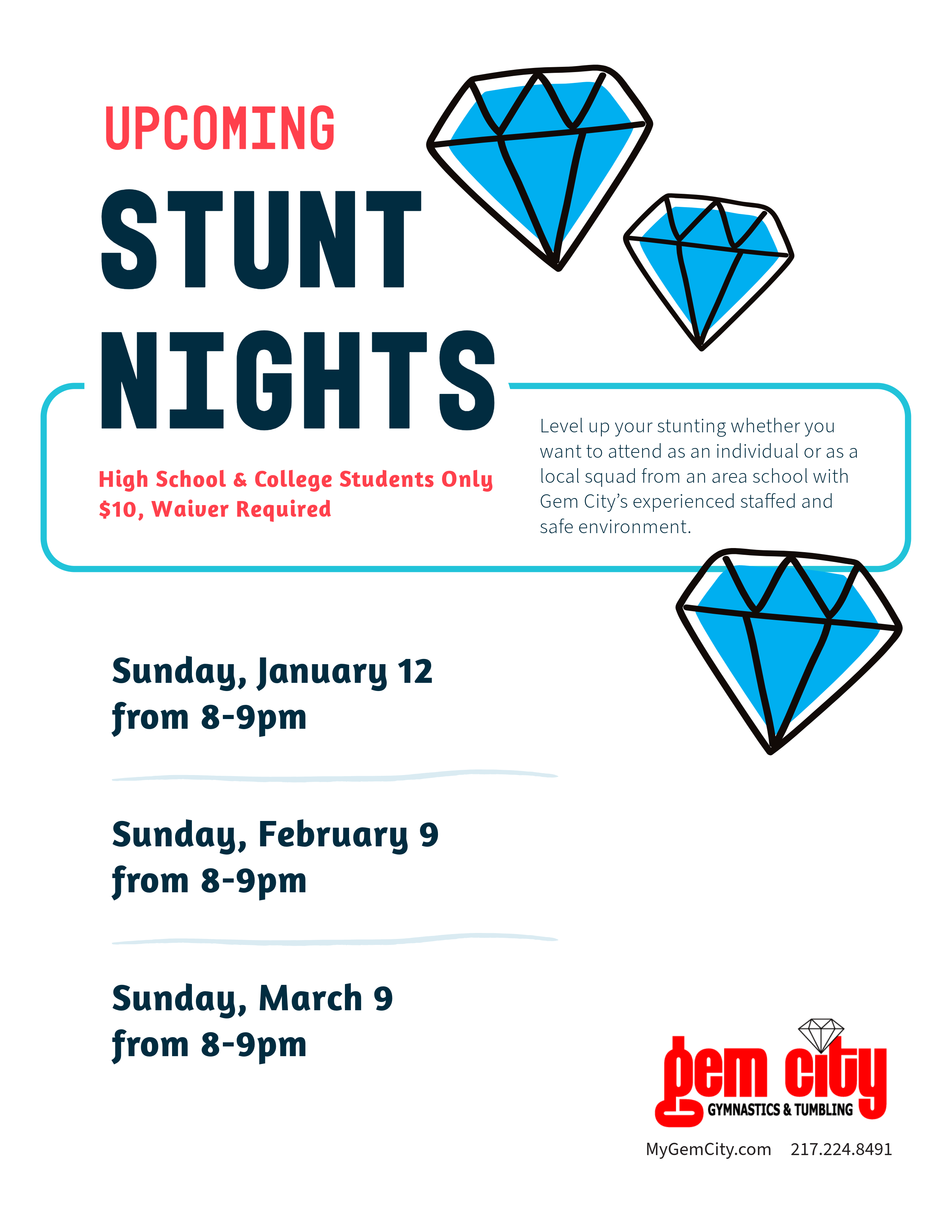 Upcoming Stunt Nights - Jan 12, Feb 9, and March 9