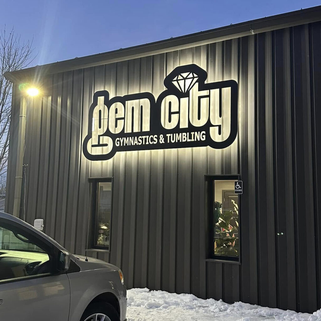 Gem City's new sign at night